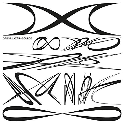 Black and white album cover with abstract line art and text.