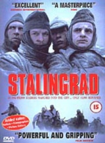 DVD cover for "Stalingrad" featuring four soldiers in winter uniforms.