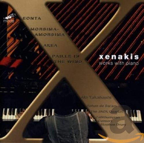 DVD cover for Xenakis piano works featuring abstract red and black design.