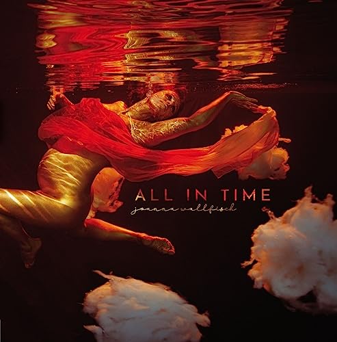 Album cover: woman submerged in red water, gold body paint, text “All In Time”.