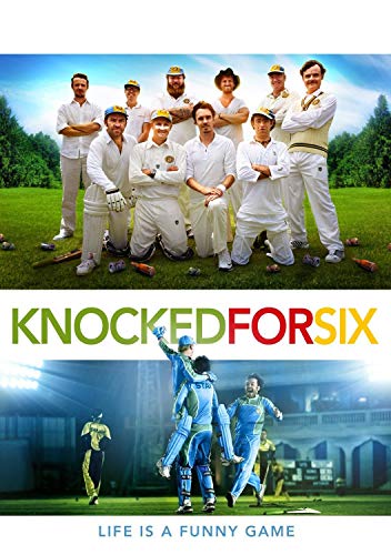 DVD cover for "Knocked For Six" featuring cricket players.