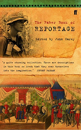 Book with reportage essays, dark cover, white title and author text, Faber publisher logo.
