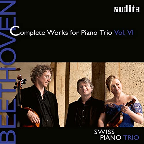 CD cover featuring three musicians, a violin, and text reading “Beethoven.”