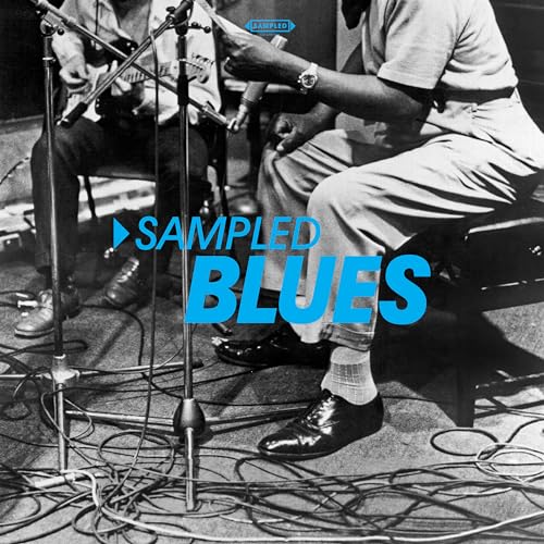 Vintage photo of blues musicians performing, with “Sampled Blues” text overlay.