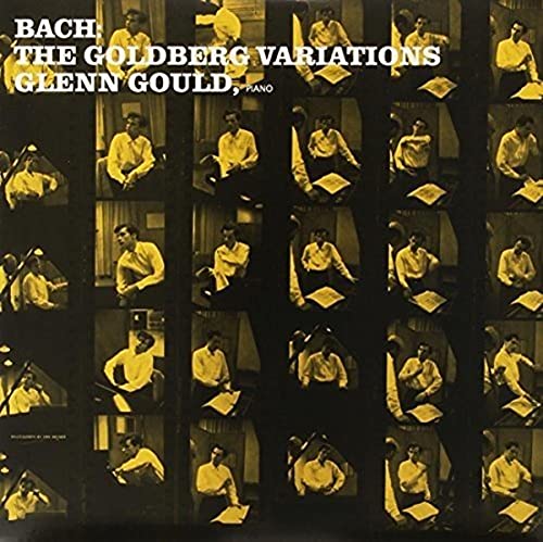 Glenn Gould’s “Goldberg Variations” vinyl album cover with repeated pianist images.