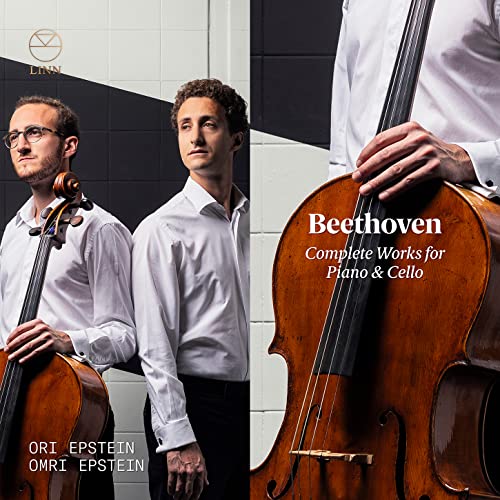 Two musicians with cello, album cover for Beethoven piano and cello works.