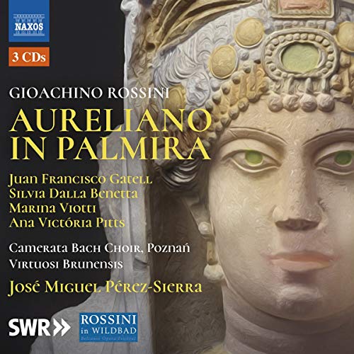 CD cover for Rossini’s "Aureliano in Palmira" featuring ornate helmet imagery.