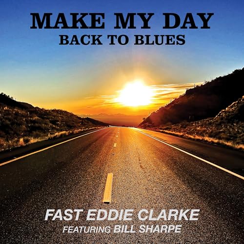 Album cover for Fast Eddie Clarke featuring a desert highway at sunset.