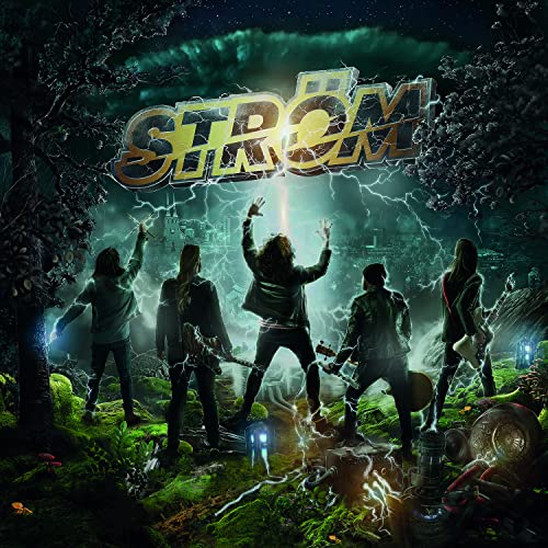 CD cover for "Ström" featuring a band amidst lightning and a forest.