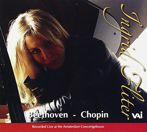 CD cover featuring pianist Ingrid Fliter with golden text overlay.