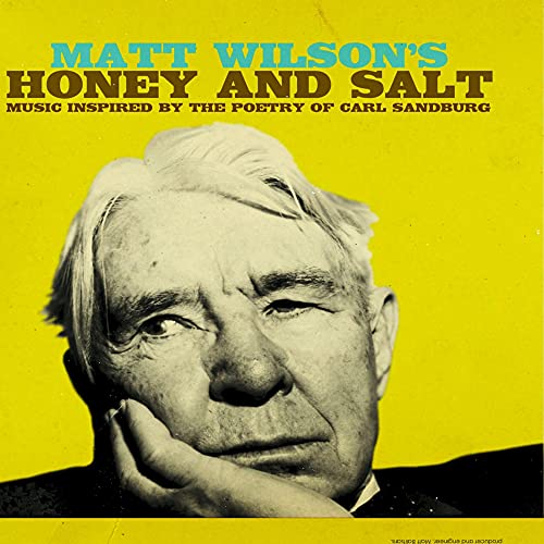 CD cover: portrait of Carl Sandburg on a bright yellow background.