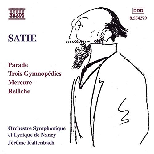 CD cover for Satie’s music featuring a black and white sketch of a man.
