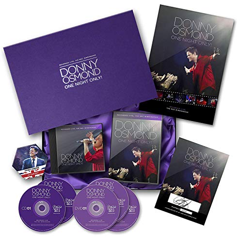 Donny Osmond "One Night Only" CD and DVD box set with purple packaging.