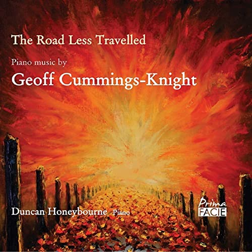 CD cover: fiery landscape with a road and text details.