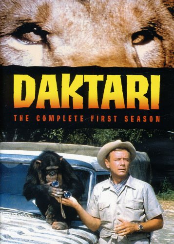 DVD cover for "Daktari" featuring a man, chimpanzee, and lion's eye.