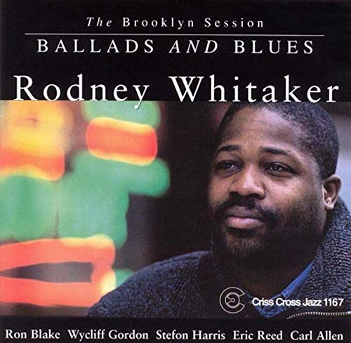CD cover featuring portrait of jazz bassist Rodney Whitaker, colorful abstract background.