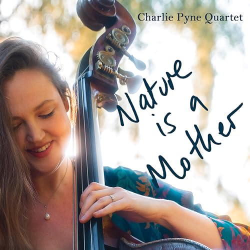 CD cover featuring a woman, a double bass, and handwritten text.