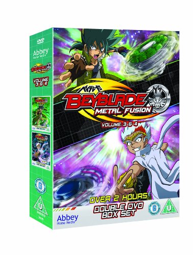 Beyblade Metal Fusion DVD cover featuring characters and spinning tops.
