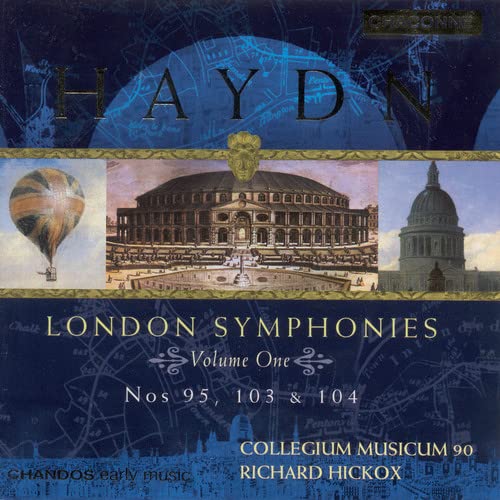 CD cover for Haydn’s London Symphonies, featuring buildings and a hot air balloon.