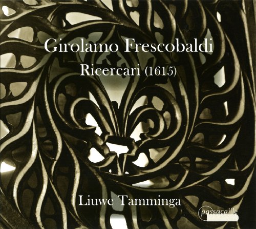 CD cover for Frescobaldi’s “Ricercari” featuring ornate, swirling dark patterns.