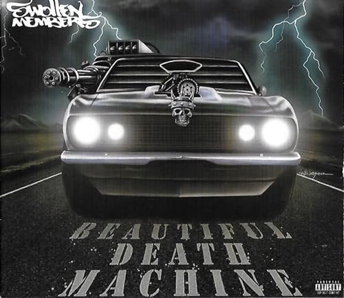 CD cover: black car with skull and weapons, stormy background.