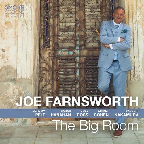 Joe Farnsworth album cover featuring a man in a suit by a door.