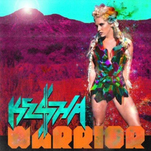 Ke$ha album cover, “Warrior,” featuring a blonde woman in a colorful outfit.