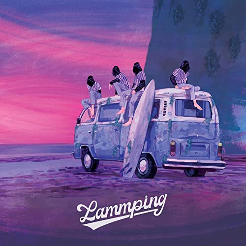 Album cover: people on a van at the beach, purple and blue tones.
