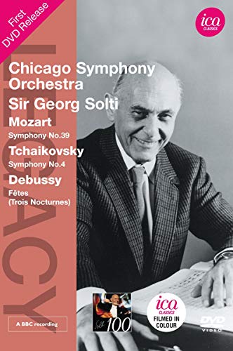 DVD cover featuring Sir Georg Solti with text listing Chicago Symphony Orchestra and works.
