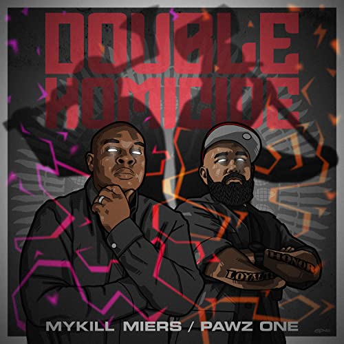 Album cover for "Double Homicide" featuring two illustrated men in profile.