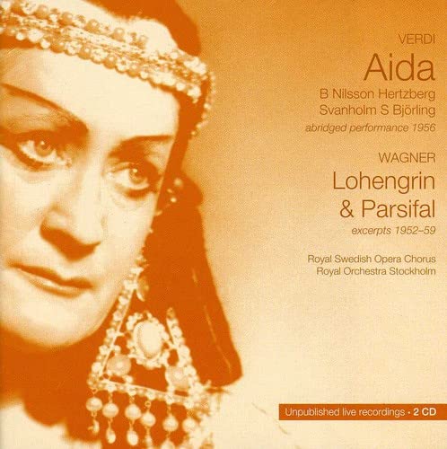 CD cover for Verdi’s Aida and Wagner’s Lohengrin, featuring a portrait.