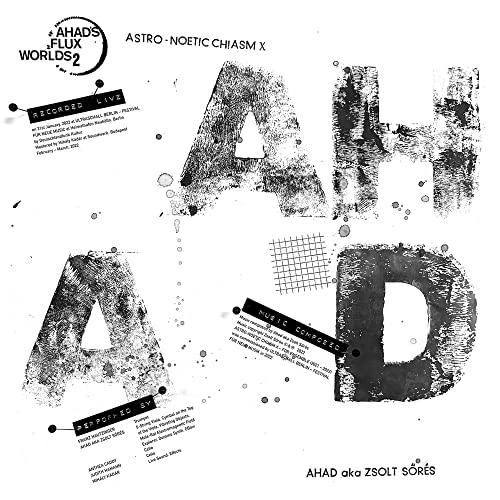 Vinyl record cover with abstract black and white lettering and splatters.