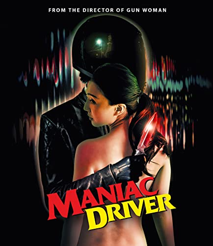 Movie poster for "Maniac Driver" featuring a woman and a masked figure.