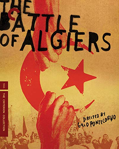 Movie poster for "The Battle of Algiers" with a raised fist and star.