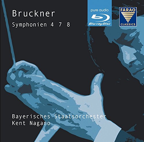 Blu-ray cover for Bruckner symphonies 4, 7, and 8 with abstract hand image.