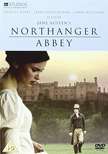 DVD cover for Northanger Abbey featuring a woman in the foreground and man walking.