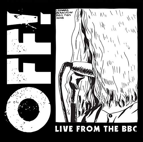 Black and white album cover for OFF!, featuring sketched hair and text.