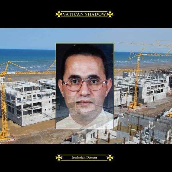 Vinyl album cover: portrait over a construction site in Jordan.