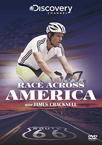 DVD cover for "Race Across America" featuring a cyclist on Route 66.