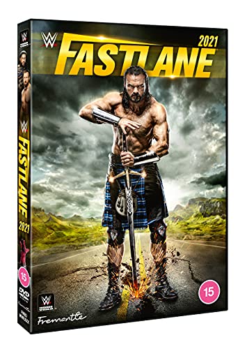 WWE Fastlane 2021 DVD cover featuring a wrestler with a sword.