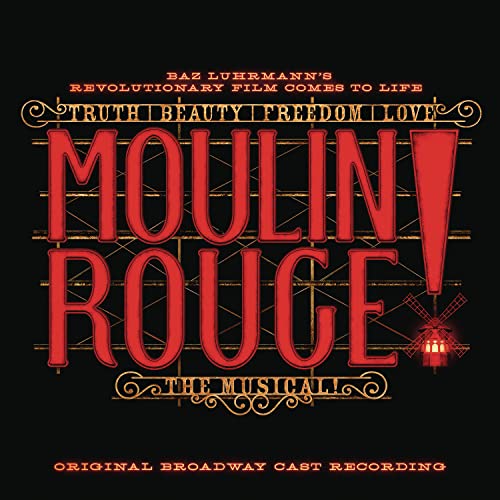 Moulin Rouge! The Musical vinyl record cover with red lettering and windmill.