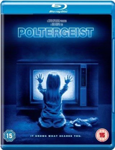 Poltergeist" Blu-ray cover featuring a girl facing a static-filled television.