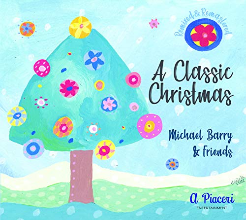 CD cover with a painted turquoise Christmas tree and colorful flowers.
