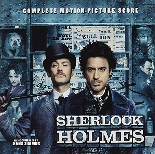 “Sherlock Holmes” (2009) soundtrack CD cover featuring Robert Downey Jr. and Jude Law.