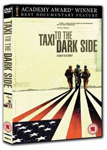 Taxi to the Dark Side" DVD cover with soldiers and American flag imagery.