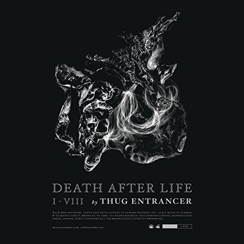 Dark album cover with abstract, swirling white figure and text "Death After Life".