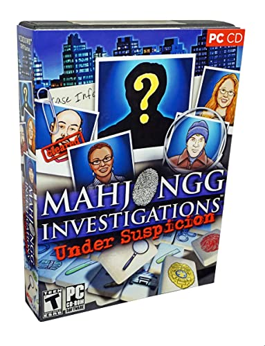 Mahjongg Investigations DVD box with portraits, question mark, and clues.