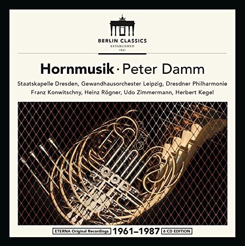 CD cover for "Music for Horn" by Peter Damm, featuring a brass horn.