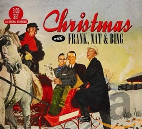 CD cover featuring Frank Sinatra, Nat King Cole, and Bing Crosby in a sleigh.