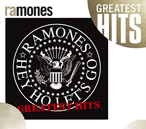 Ramones “Greatest Hits” CD cover: black seal with eagle and baseball bat.